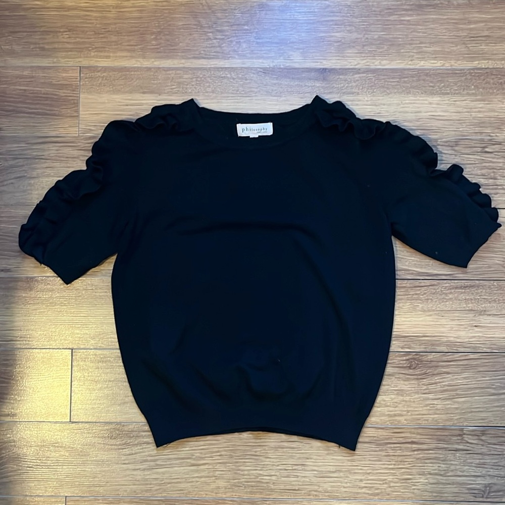 Philosophy Black Ruffle 3/4 Sleeve Sweater